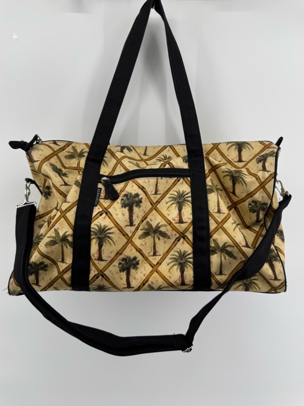 ALFAGEAR Palm Tree Print Canvas Weekender Bag in Tan and Black Travel Resort